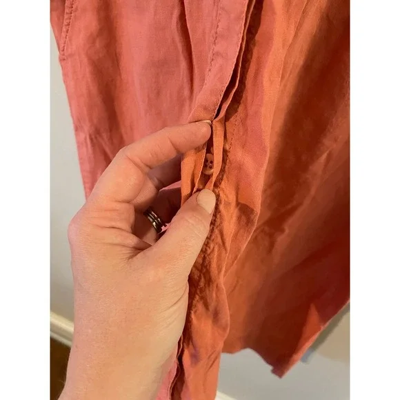 Eileen Fisher Linen Blend Salmon Pink Shirt Dress - Picture 7 of 9